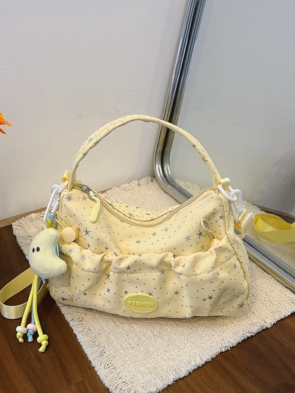 Star Print Large Capacity Shoulder Bag Women's Handbag Korean Style Student Casual Simple Style Handbag Soft Leather Purse