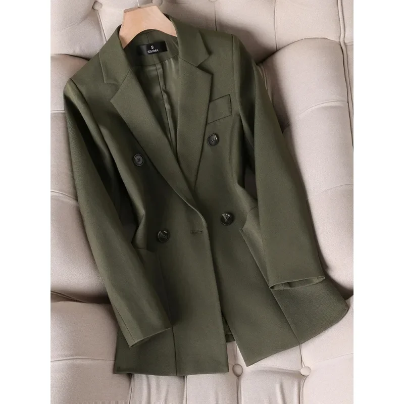 Chaqueta Formal de manga larga para mujer, Blazer de un solo pecho, ropa de trabajo de negocios, abrigo sólido con bolsillo, verde, caqui, negro