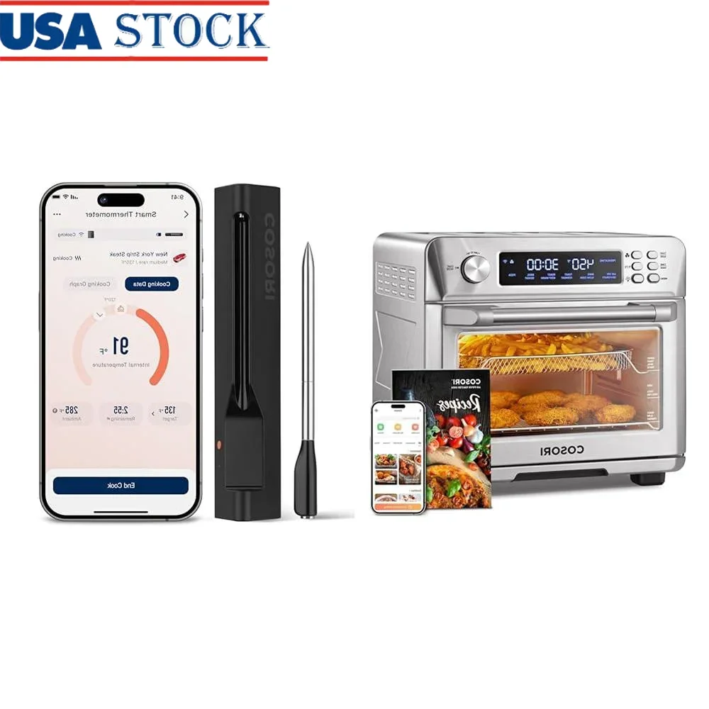 

Умная фритюрница 11-в-1, тостер, духовка, Bluetooth, термометр для мяса, цифровой термометр для приготовления пищи, гриль, выпечка, жарка, жарка