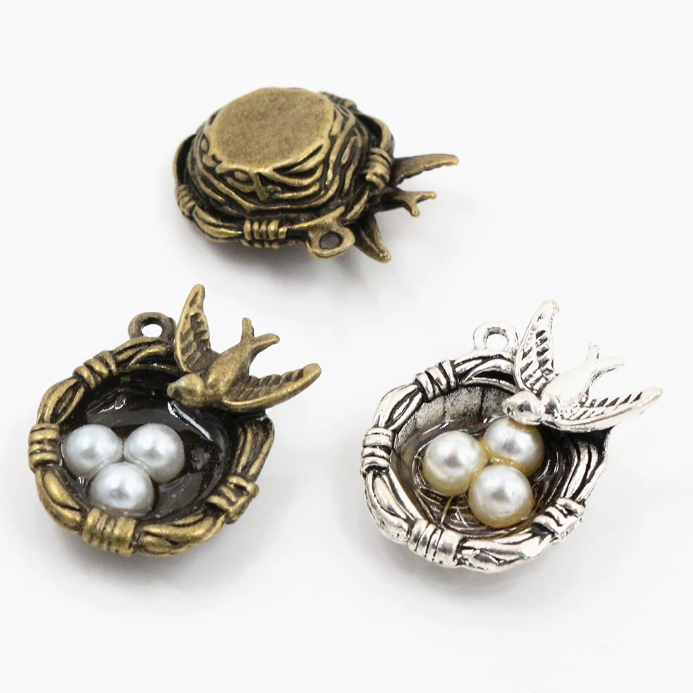 24x19x9mm 4pcs Antique Silver Plated and Bronze Plated Bird Nest Handmade Charms Pendant:DIY for bracelet necklace