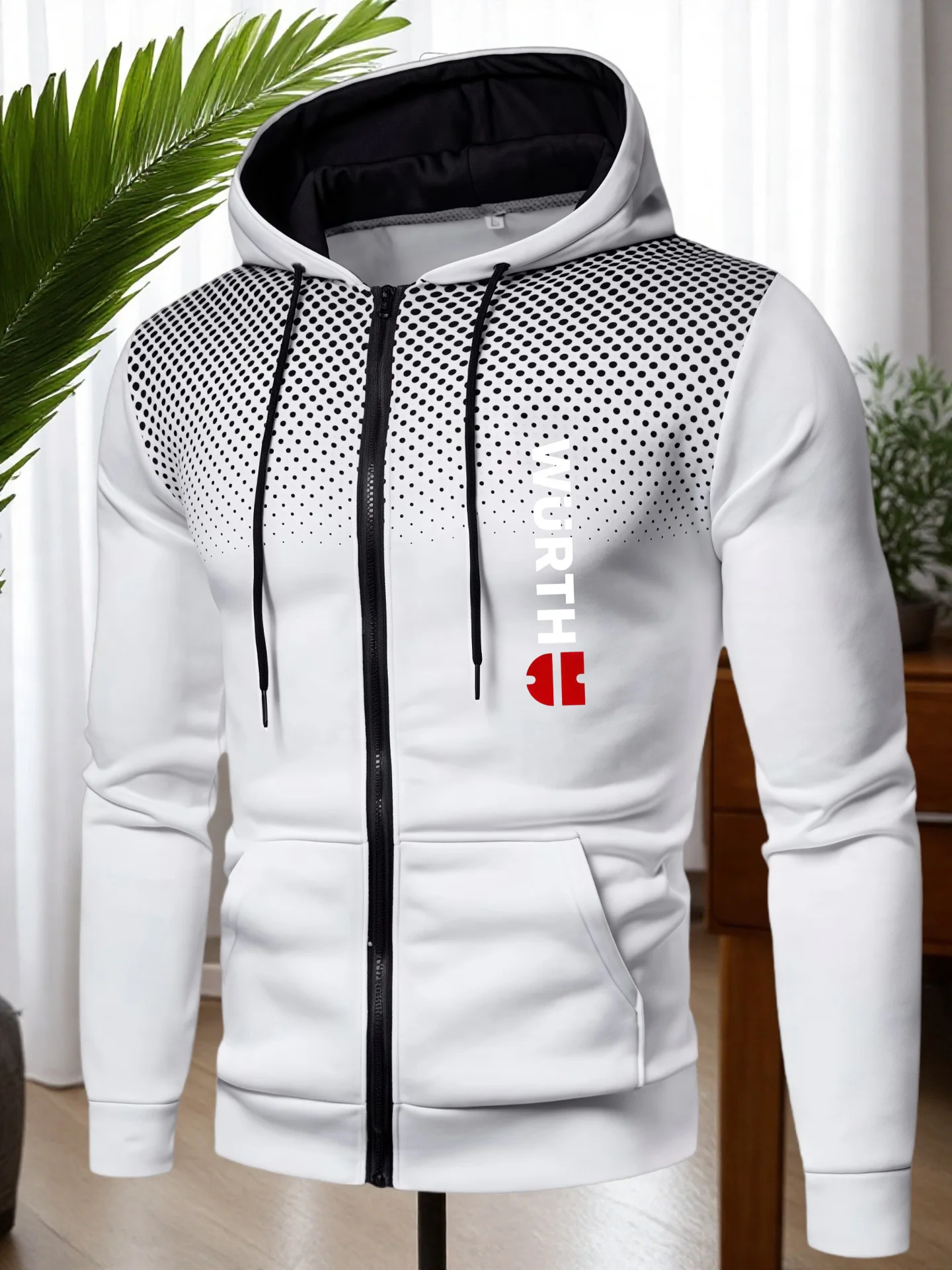2026 autumn and winter men's color blocked hooded jacket, casual sports fashion contrasting sweatshirt, zipper long sleeved jack