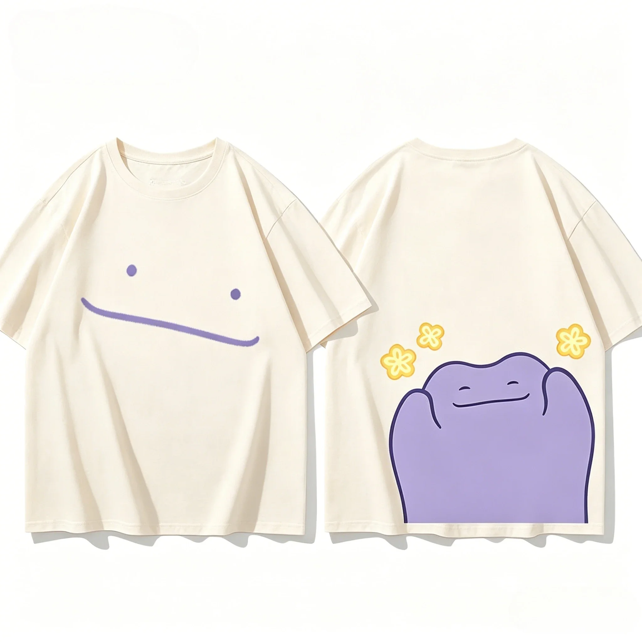 Herren-T-Shirts mit süßem lila Frosch-Motiv, Druck vorne und hinten, lockerer O-Ausschnitt, lässige Sommer-Kurzarm-T-Shirts – Detail 4