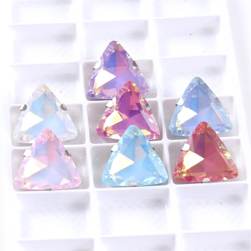 High quality Triangle Glass Sew On Rhinestone with sliver base Crystal stone for Sewing Crafts Garment Clothing Accessories