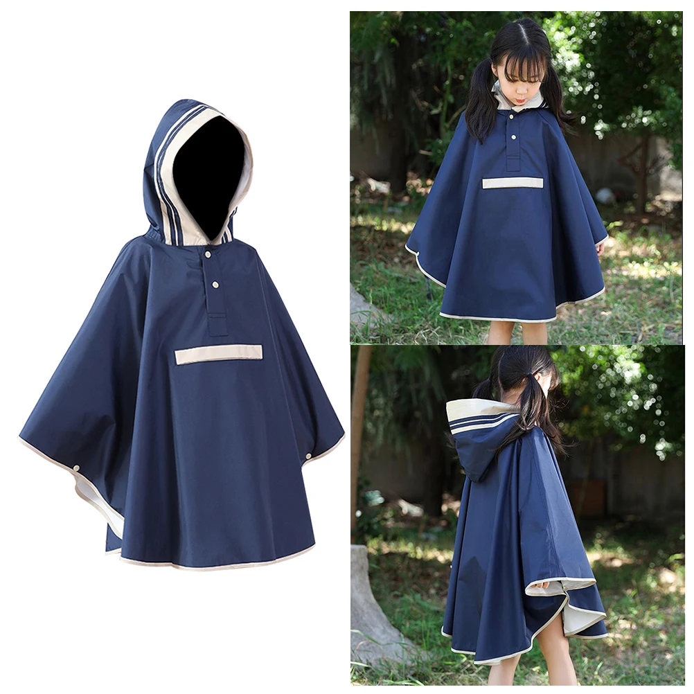 

Kids Raincoat Children Rainwear Waterproof Jacket Girl Cute Poncho Hood Navy Travel Outdoor Sports Camp Festival Lightweight