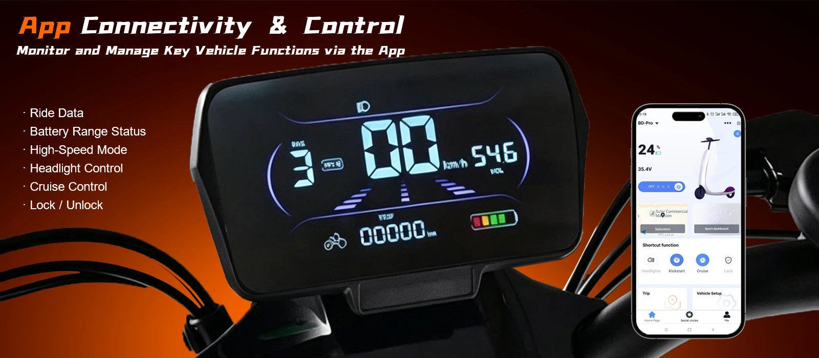 JUICEASE C67Pro Elektroroller mit Hohem Drehmoment, 48V 13,5Ah Hochleistungsakku, 50KM Reichweite, 35 ° Hill Climbing 10 Zoll Fatbike-Reifen Offroad APP-Steuerung – Detail 8