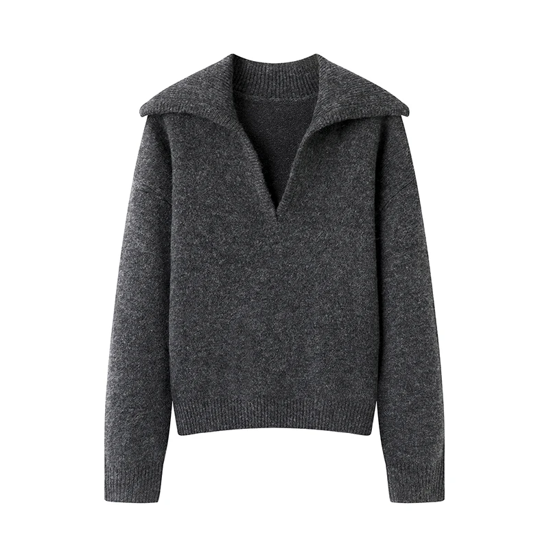 

Faionable ey Свитшот Sle Вязаный свитер с большим воротником Женский свободный крой Длинный светящийся свитер из полиэфирного волокна Осень Новое поступление