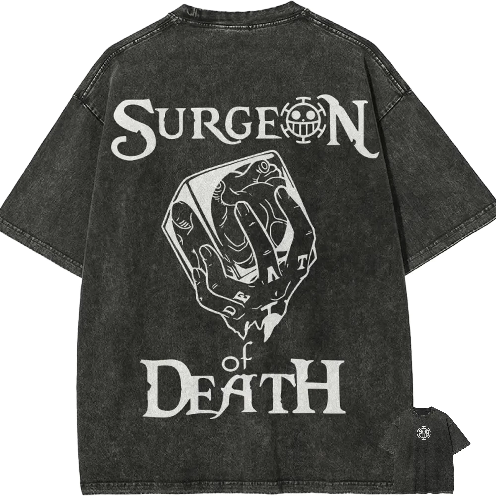 Trafalgar Law Surgeon of Death T Shirt One Piece Heart Pirates Vintage Acid Wash Streetwear Retro Anime Graphic Tees