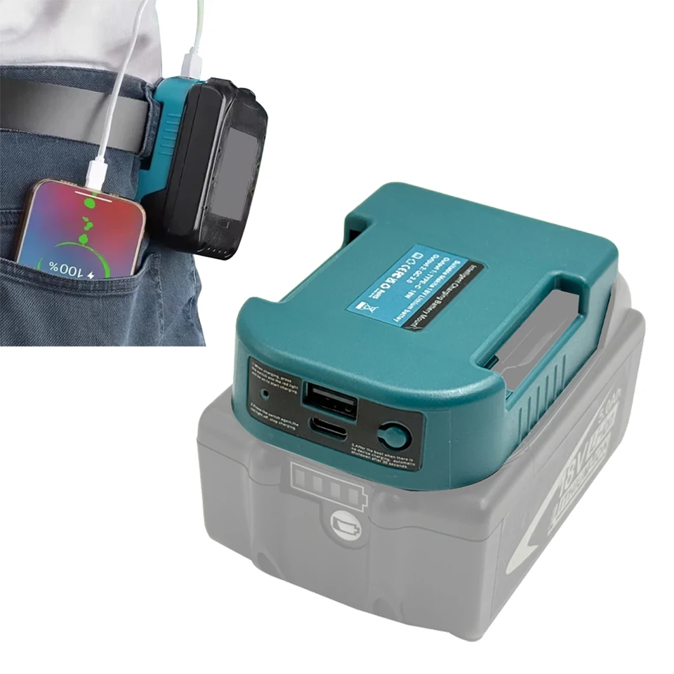 1pc Battery Holder Rack for Makita 18V Lithitum Battery Portable Adapter with USB Charging Port and  Type-C Port Fast Charging