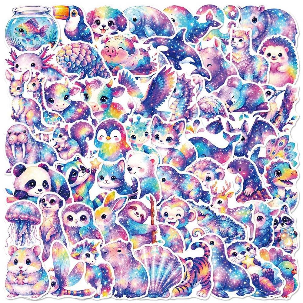 10/30/50pcs Kawaii Shiny Animals Cartoon Graffiti Stickers Aesthetic Tiger Penguin Rabbit Animal Decals Waterproof DIY Notebook