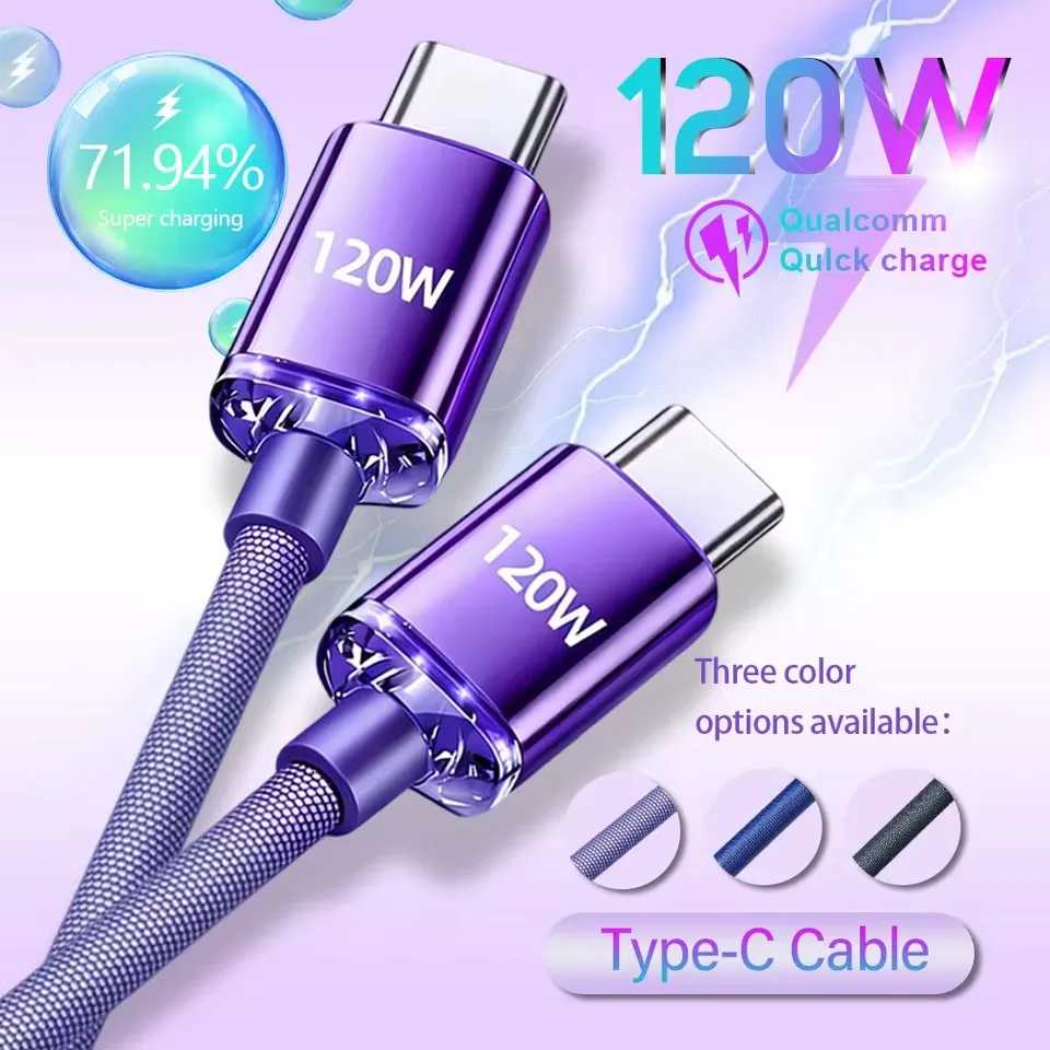 120W Cable Super Fast Charging Cable USB A to Type C Cable Cord Quick Charge Phone Type C-C Cables For Samsung iPhone Xiaomi