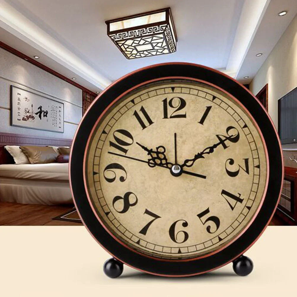 Clock Alarm Vintage Desk Bedside Silent Retro Clocks Bedroom Mute Tabletop Decor Desktop Living Room Round Household Decorative