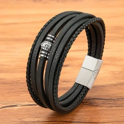 XQNI Multilayer Braided Rope Bracelets Beaded Leather Bracelet for Men Luxury Stainless Steel Male Female Bangles Trendy Jewelry