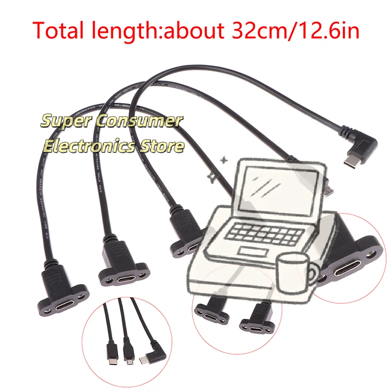 USB 3.1 Micro-B Male to Type-C Female Panel Mount Cable–0.3m with 17mm Mounting Hole&Screws,for Interface Conversion&Device Mods