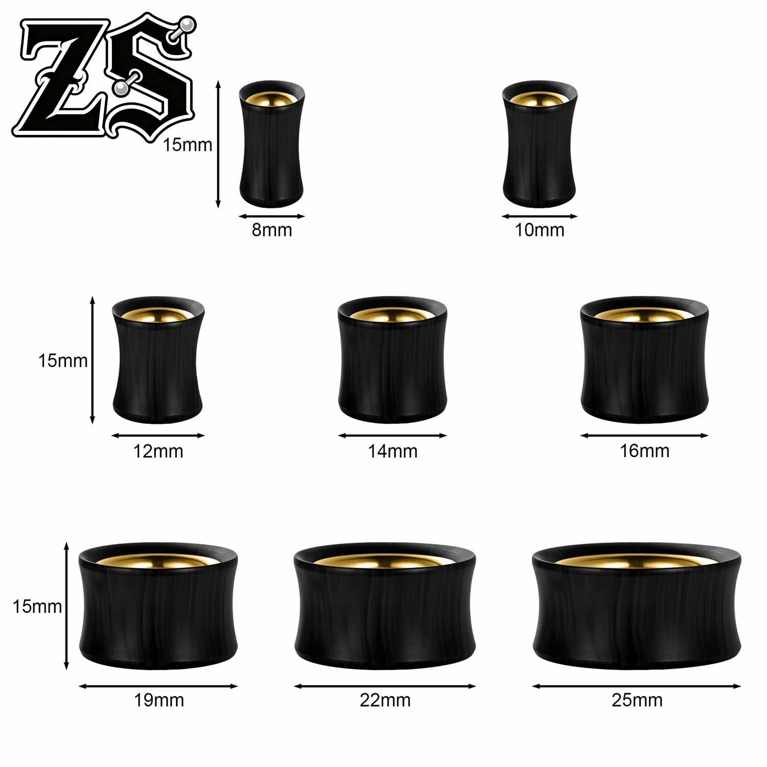 

ZS 1 Pair 8-25MM Hollow Wooden Ear Plugs And Tunnel Unisex Stainless Steel Large Gauges Black Flesh Strecher Expander Piercings