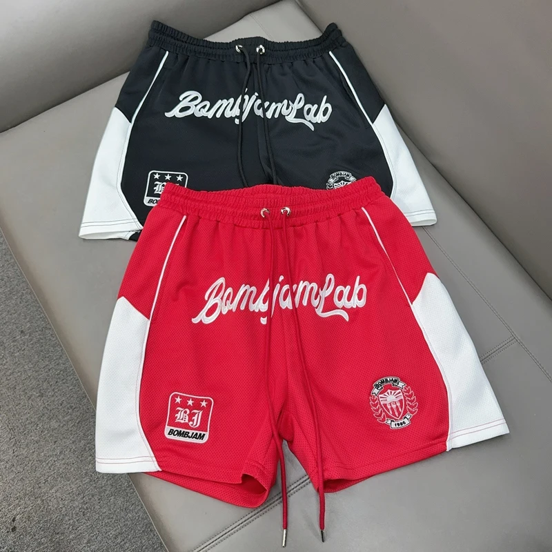 

Splice Color Embroidery Stars Ear of Wheat Badge Basketball Shorts Men Women High Quality Quick Dry Loose Drawstring Shortpants