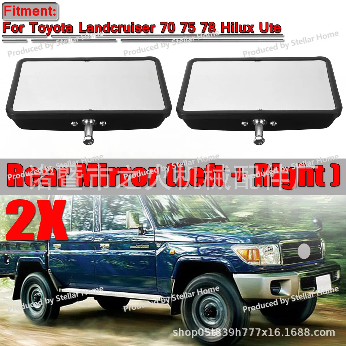 

Пара черных зеркал заднего вида для Toyota Land Cruiser 70 75 78 Hilux Ute