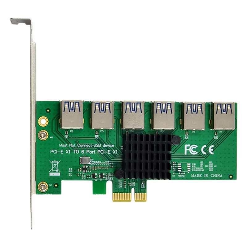 

PCI-E 1 To 6 USB Slots Riser Card ASM1187 USB3.0 To 6XPCI-E X1 Expansion Card USB3.0 Multiplier Card For Bitcoin Mining