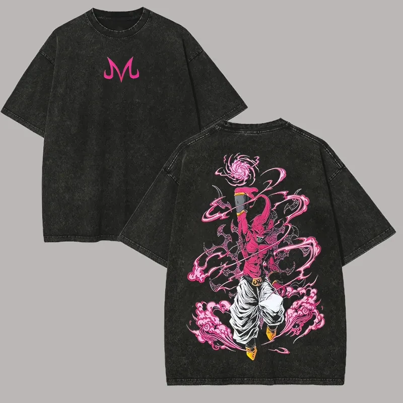 Camiseta Kid Buu Dragon Ball Z Anime para Hombre, Estilo Vintage, Lavado Ácido, Oversize, Algodón, Logo Majin M, Gráfico Rosa, Doble Cara, 2026