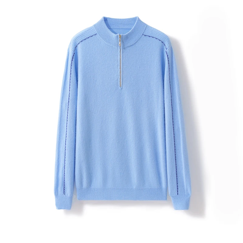 100% lana merino color block maglione con mezza cerniera collo finto pullover a maniche lunghe cashmere abbigliamento basic morbido e confortevole
