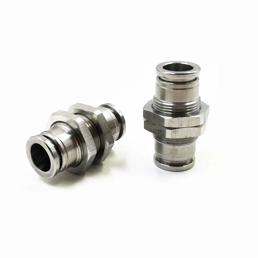 2Pcs/lot PM-10  Stainless Steel  Quick Joint Connecting Pneumatic Air Tubing Fittings  10mm-10mm Bulkhead Straight Union