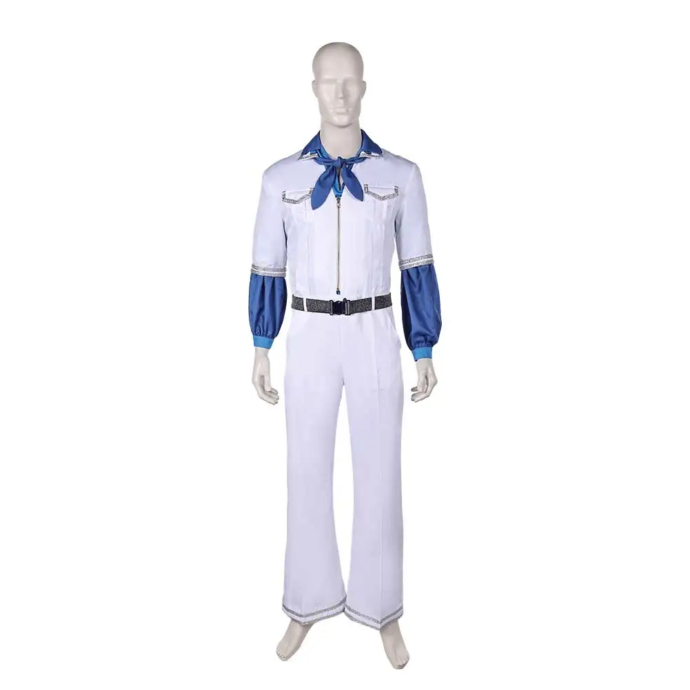 Male Benny Anderson Cosplay Uniform Costume ABBA Retro Shirt Jumpsuit Belt for Men Adult Outfits Halloween Carnival Party Suit