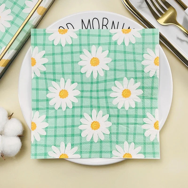 Fresh Check Printed Napkins Disposable Western Placemats Picnic Placemats Napkins Little Daisy Pattern Coloured Paper Towels