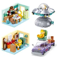 Garfield Car Building Blocks City Magic Cartoon Cat Anime Figures Collection Dispaly Model DIY Bricks Toys For Kid Birthday Gift