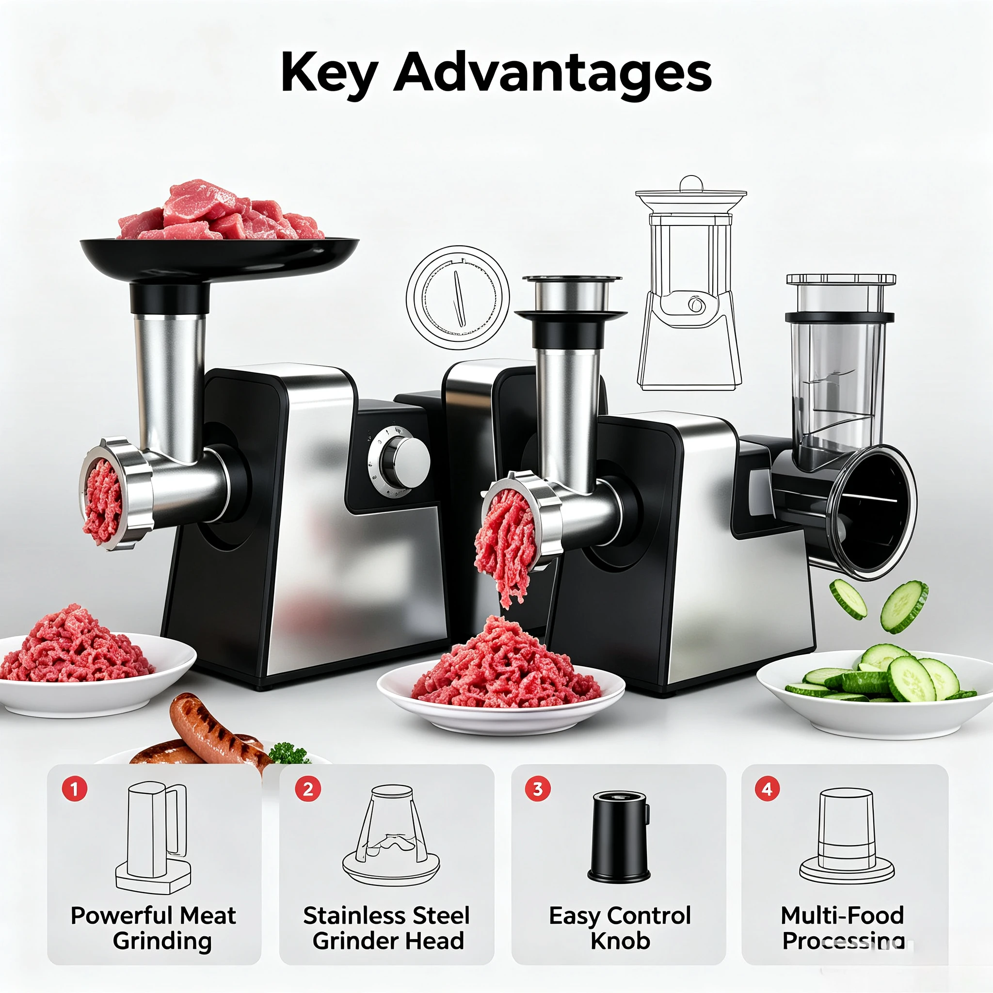 Dual Speed Control Multifunctional Electric Meat Grinder Sausage Maker, Household Electric Food Processor for Slicing Vegetables