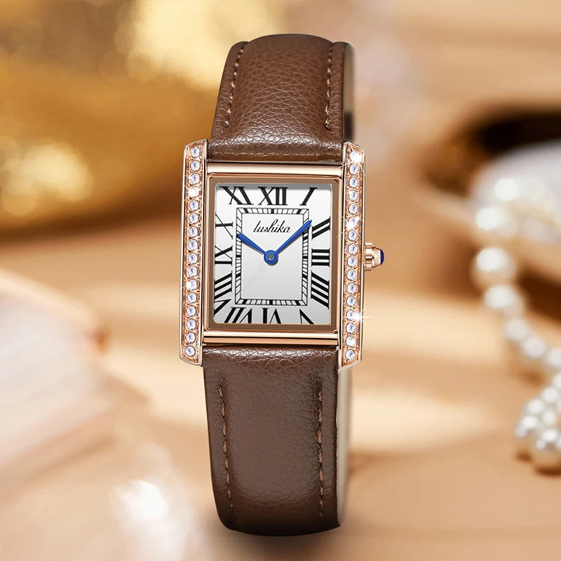 

Luxury Quartz Watch Women Elegant Fashion Square Diamond Dial Waterproof Ladies Leather Watches Girl's High Quality Casual Clock