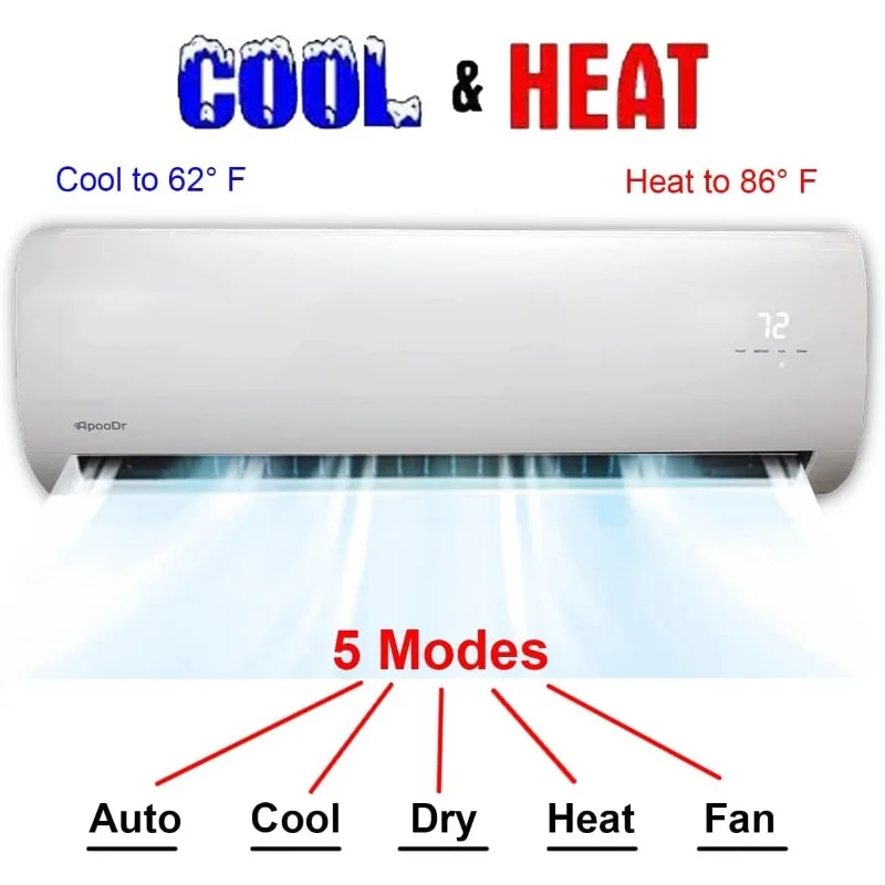 9000 BTU Mini Split Air Conditioner Ductless Inverter System 16.5 SEER with Heat Pump 220V,with Installation Kit