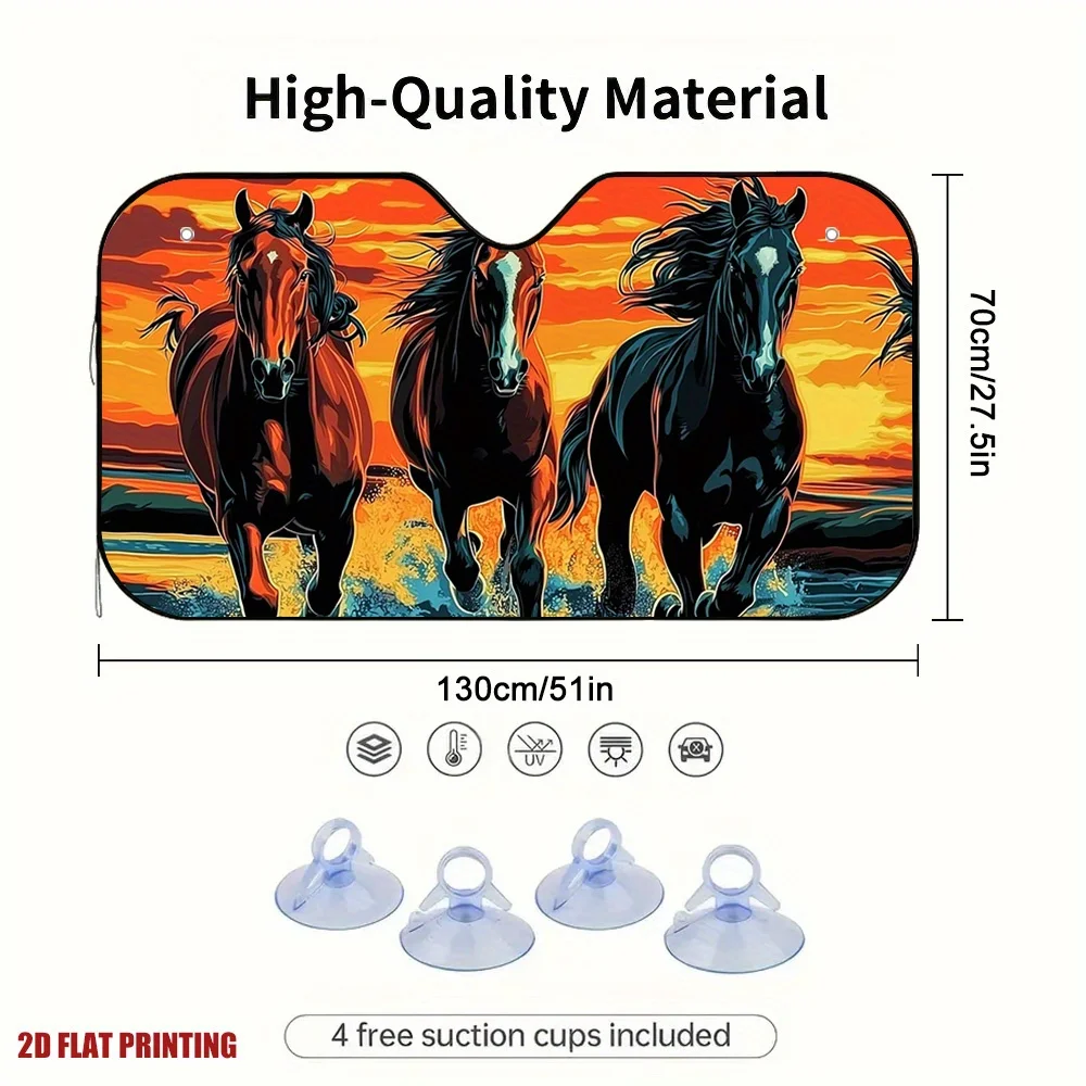 1pc Galloping Sunset Stallions Car Sun Visor - 2D Flat Printing, Heat-Resistant & UV Protection, Fit For All Vehicles, Keeps Cab