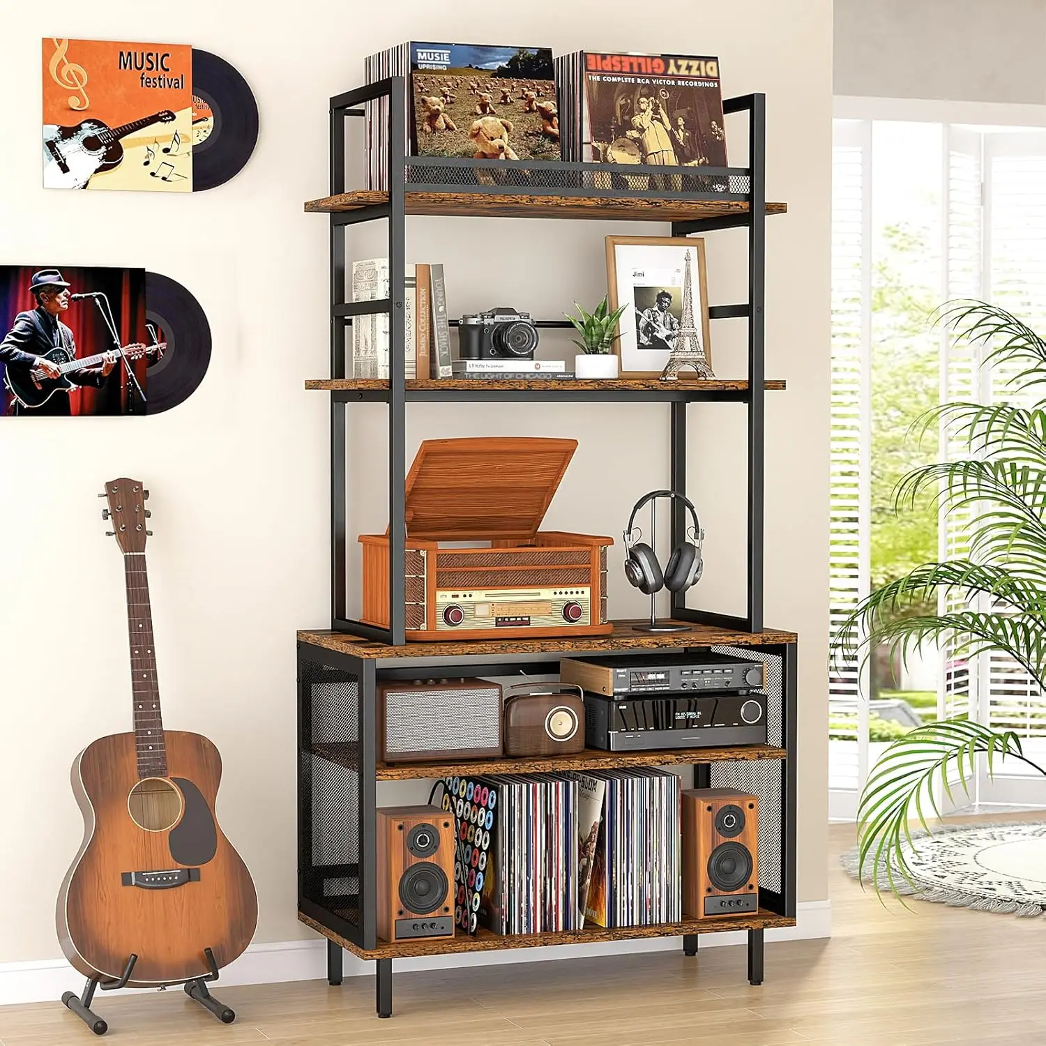 

5-Tier Record Player Stand with Vinyl Storage, Holds 400+ Albums, Sturdy Turntable Table for Living Room