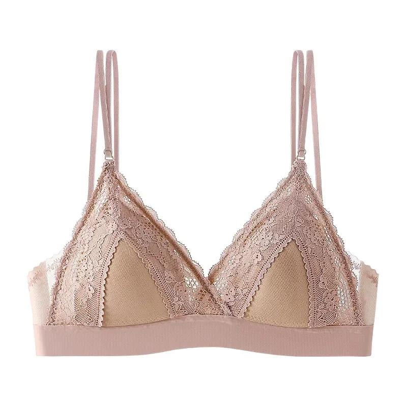 Women Adjustable Thin Strap Lace Lift and Pull Bralette French Triangle Wireless Push Up Beauty Back Comfort Daily Intimate Bra