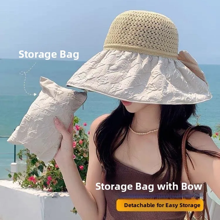 chapeu-de-pesca-para-meninas-com-aba-larga-protecao-uv-dobravel-primavera-verao-laco-borboleta-versatil-chapeu-de-pescador