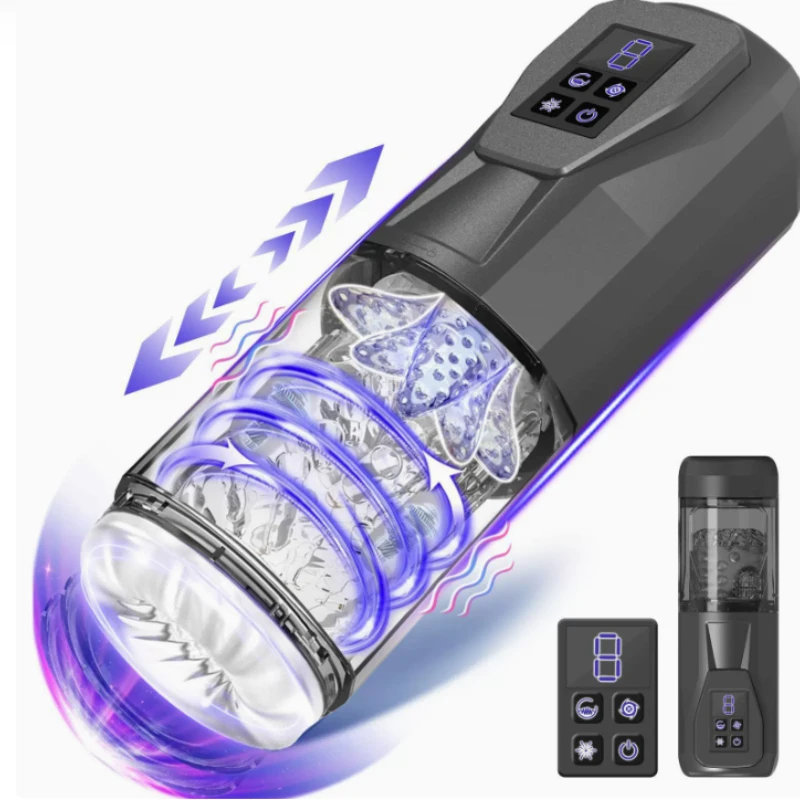 360 Rotation Male Masturbation Cup 3D Textured Pocket Pussy Sex Machines 7 Thrusting & Licking Sex Toys for Men Adult Product 18
