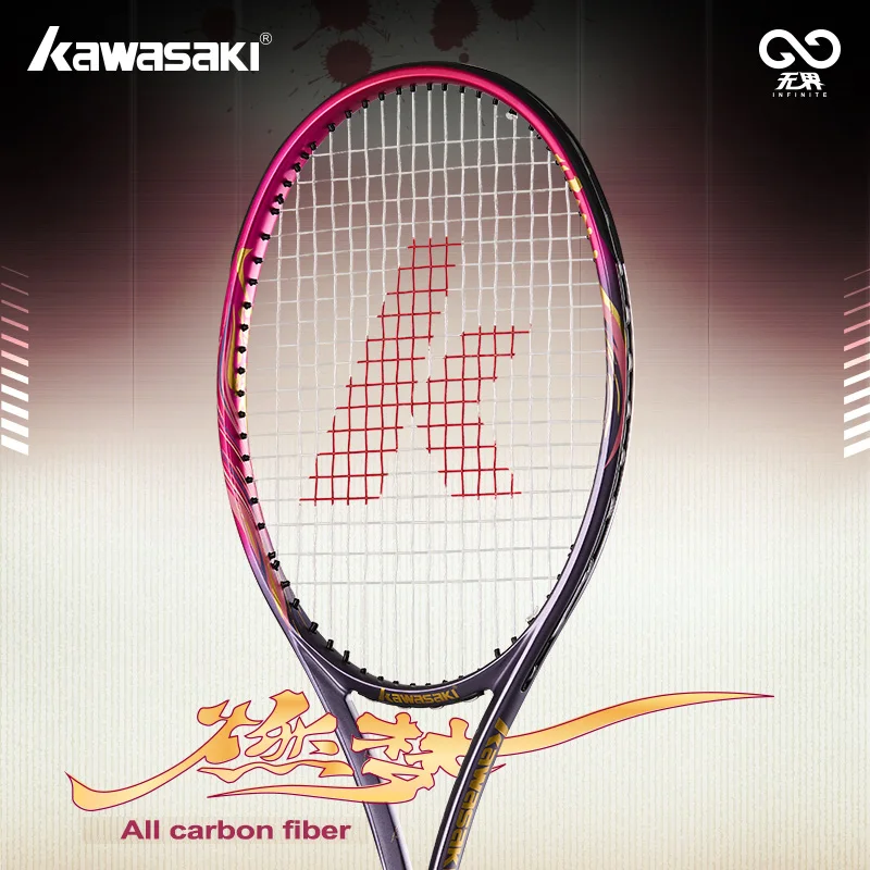 مضرب تنس احترافي من كاواساكي مصنوع من ألياف الكربون ورأس كبير الحجم للتحكم في الطاقة والدوران |   لعبة التنس المتوسطة للبالغين