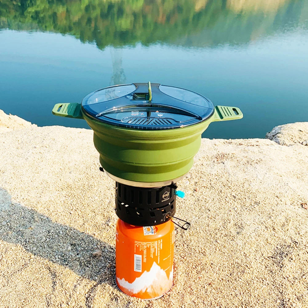 Foldable Portable Camping Cook Pot Saving Space Camping Cookware Pot with Handle for Outdoor Fishing for Picnic Travel Tableware