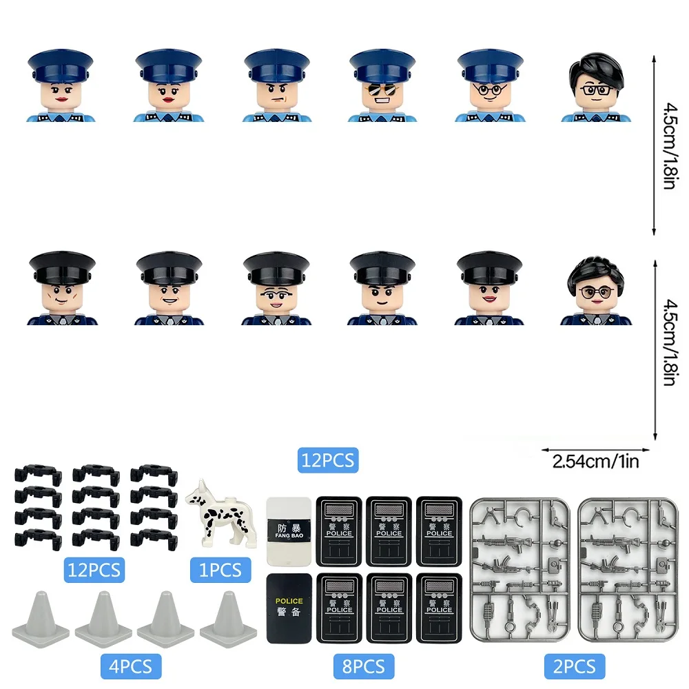 Hong Kong City Police Dog Sets 12PCS MOC Accessories People Parts Building Blocks Mini Action Figures Bricks Kit Toys for Boys