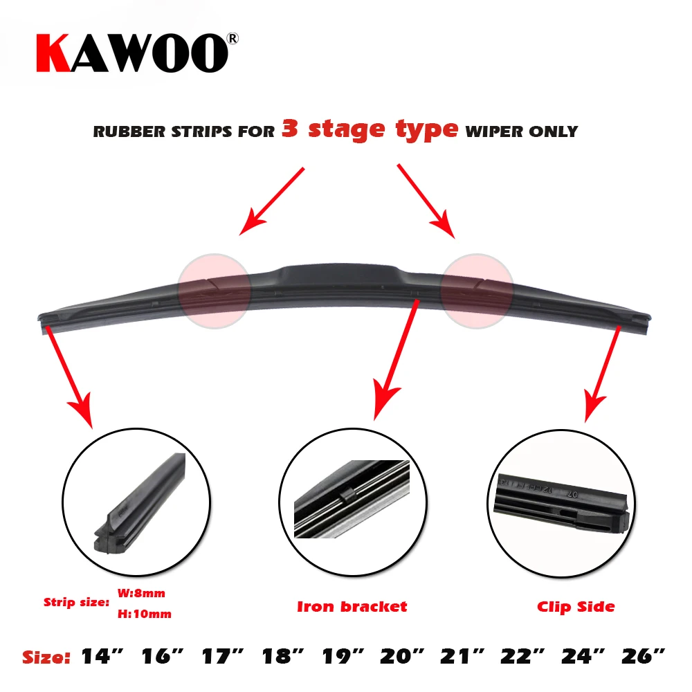 KAWOO 자동차 차량 삽입 고무 스트립 와이퍼 블레이드 (리필) 8mm 소프트 14 \