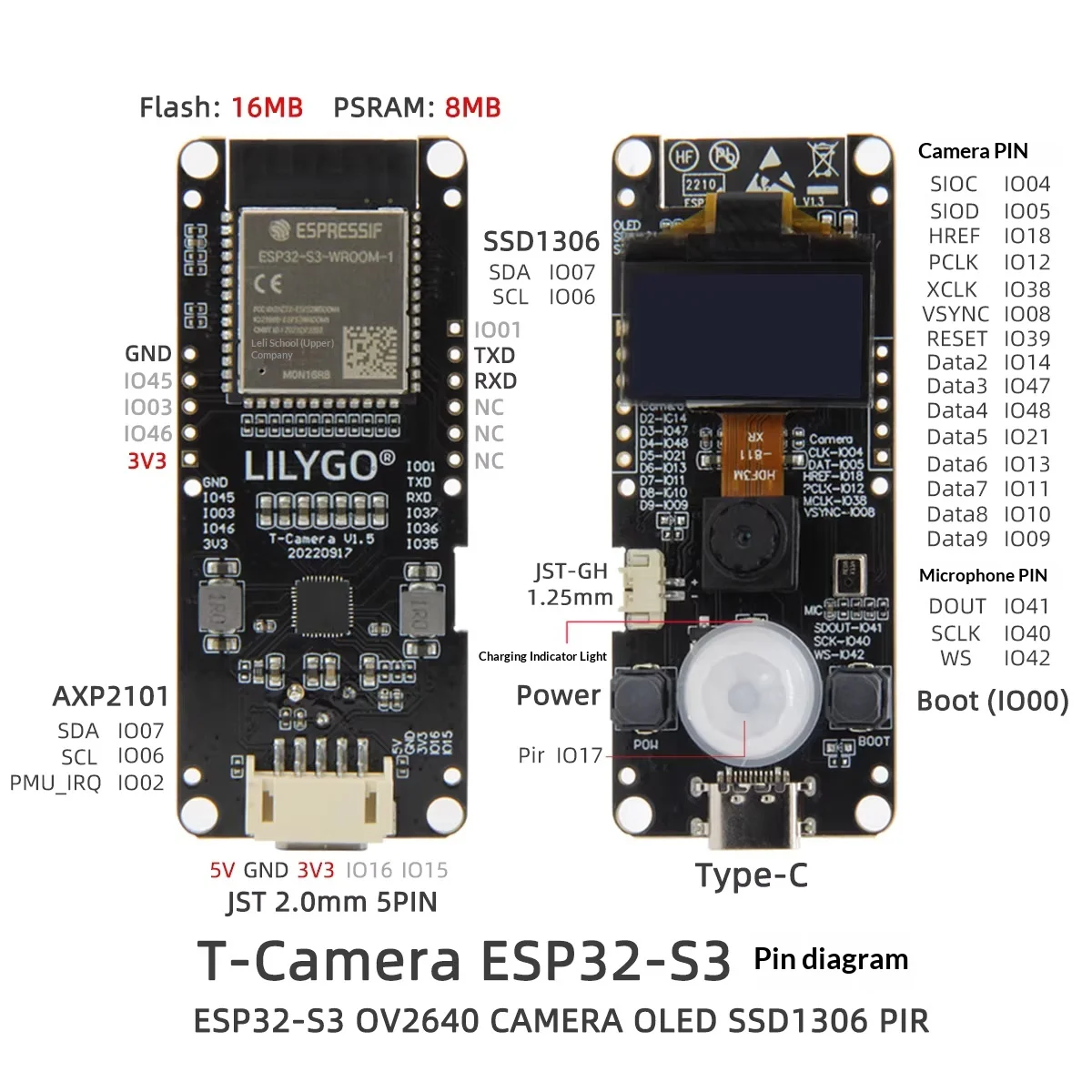 LILYGO® T-Camera-S3 ESP32-S3 WiFi Bluetooth Development Board 0.96 Inch OLED Module