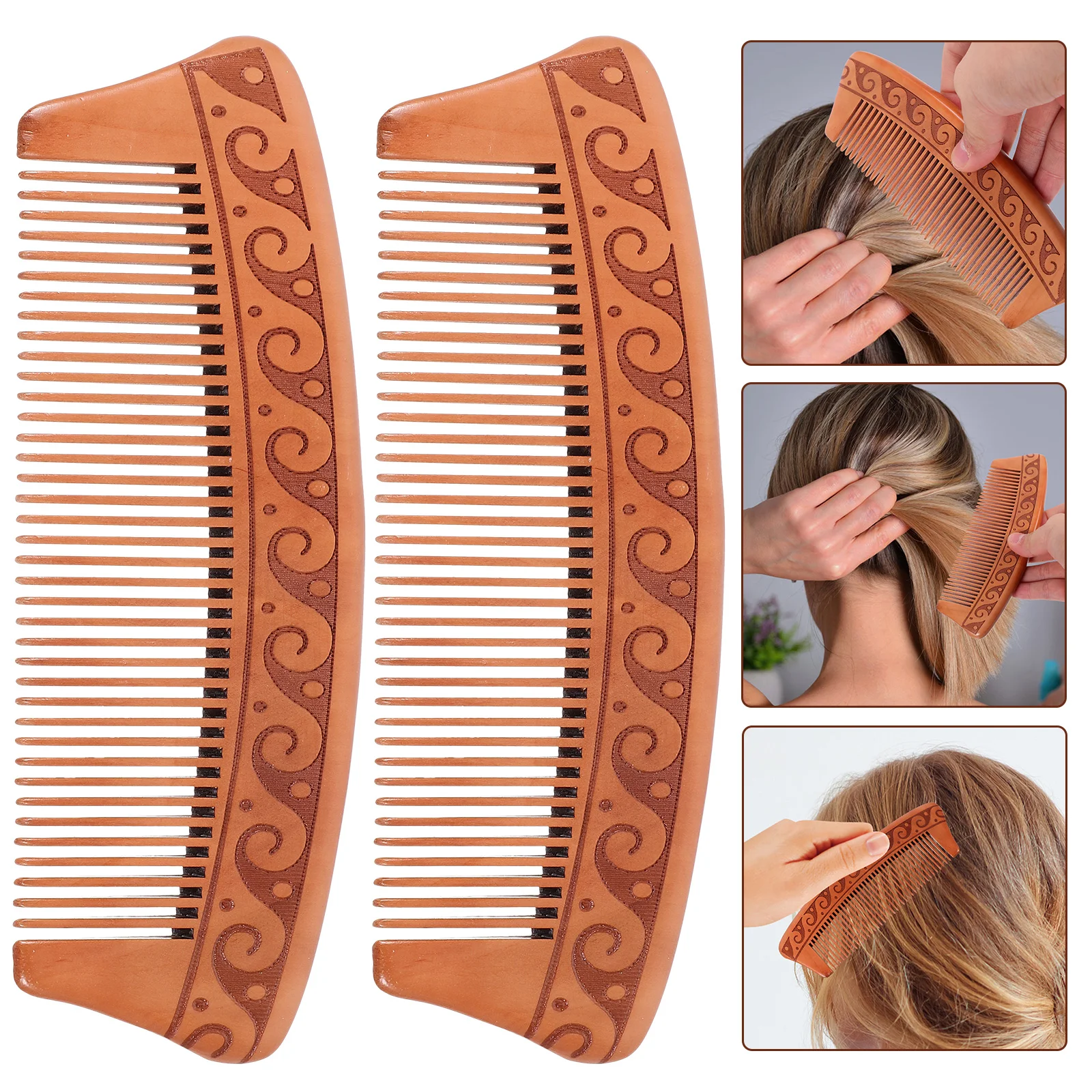 

2 Pcs Natural Solid Wood Hair Comb Women Styling Wooden Combs for Massage Home Women's
