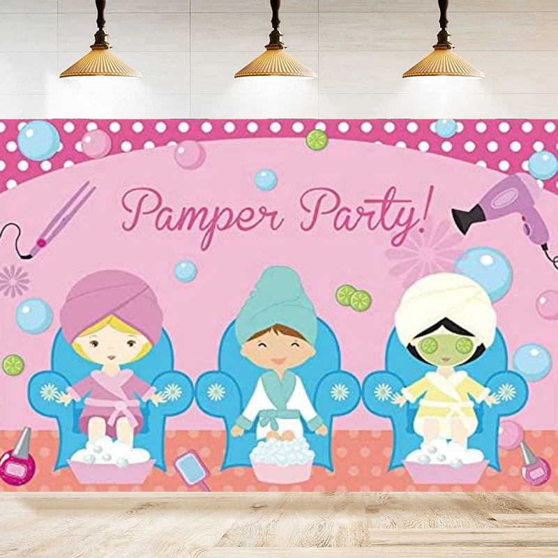 

Photography Backdrop SPA Theme Party Banner Bubbles Foot Bath Pink Background SPA Birthday Party Supplies Decoration Poster