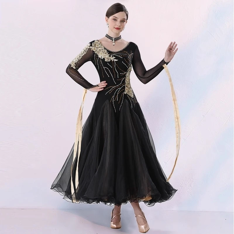 

Modern Dance Dress New National Standard Dance Big Swing Dress High-end Ballroom Dance Performance Costume Decal Inlaid With
