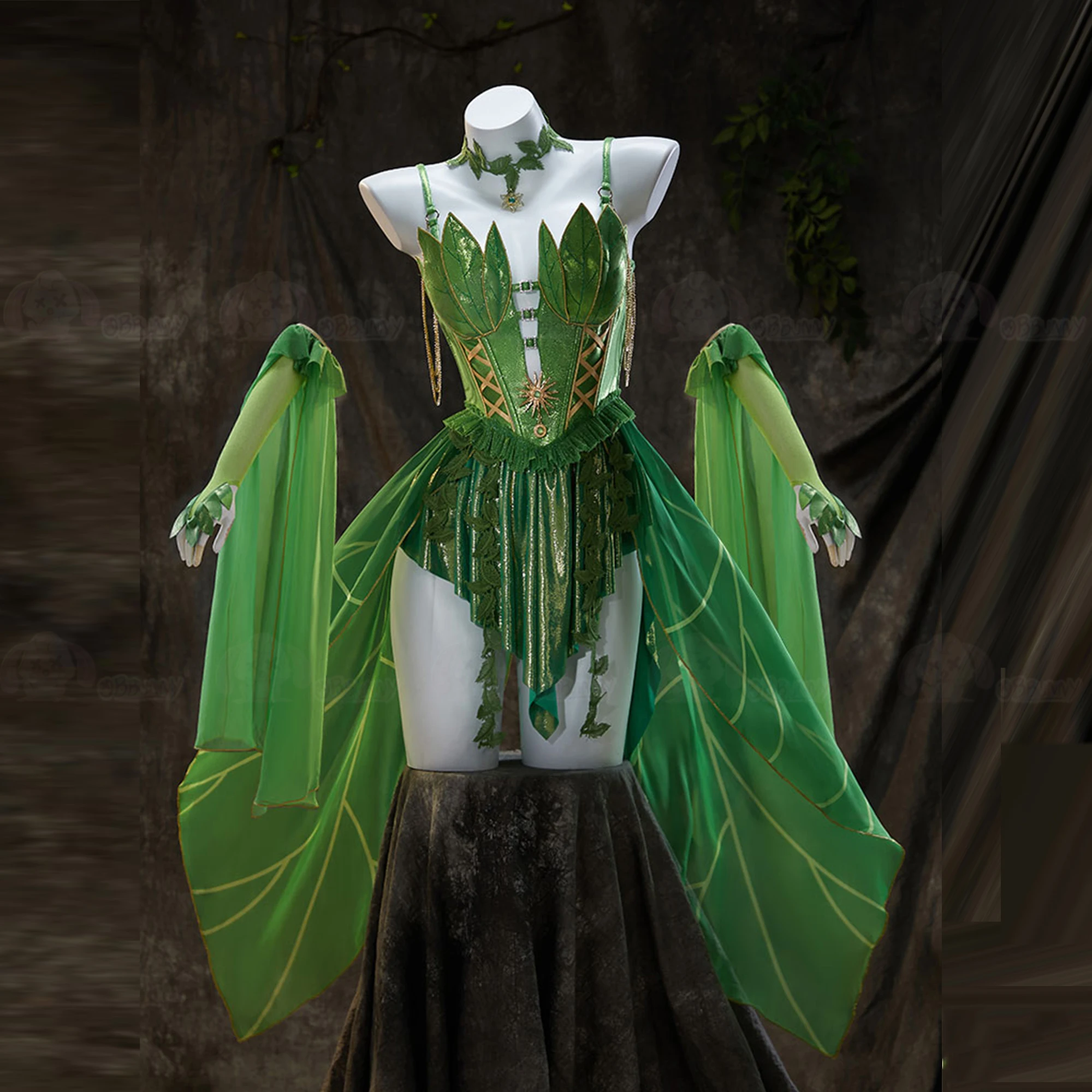 

Anime Fairy Elves Cosplay Costume Women Sexy Sling Sleeveless Dress Necklace Suit Halloween Carnival Party Roleplay Clothes