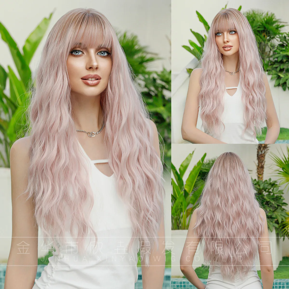 Colorful wigs, women's bangs, long curls, big waves, chemical fiber wigs, full head coverings