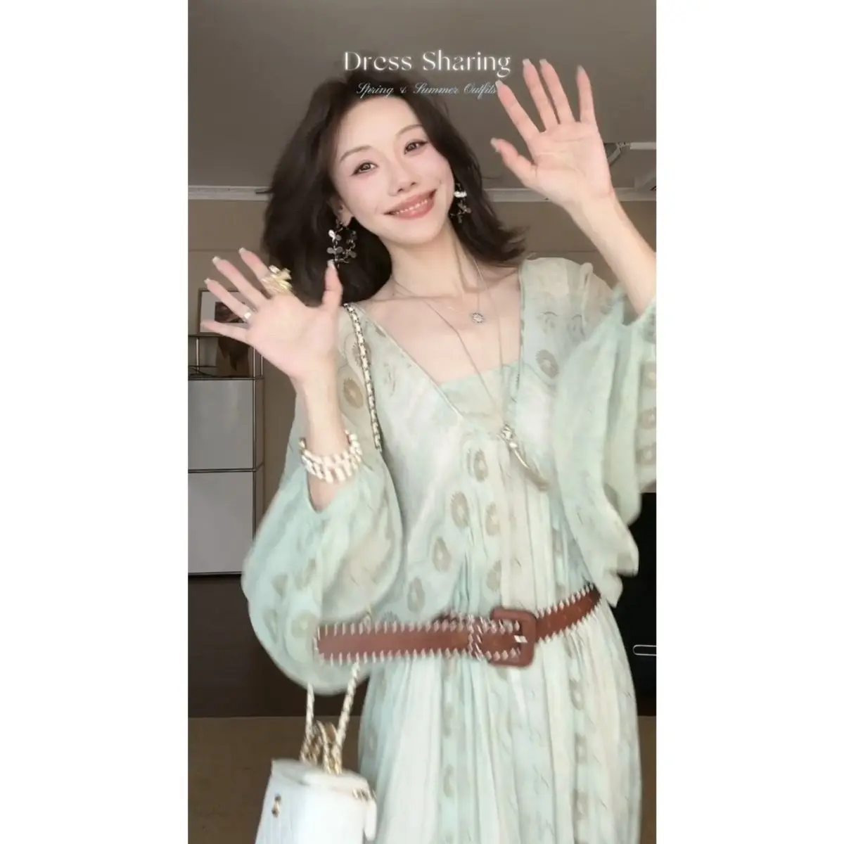 여성용 프린트 쉬폰 민소매 미디 드레스, 미드 웨이스트 하이엔드 프린세스 가운, 내부 지퍼, 캐주얼 여름 빈티지 보헤미안 스타일 드레스