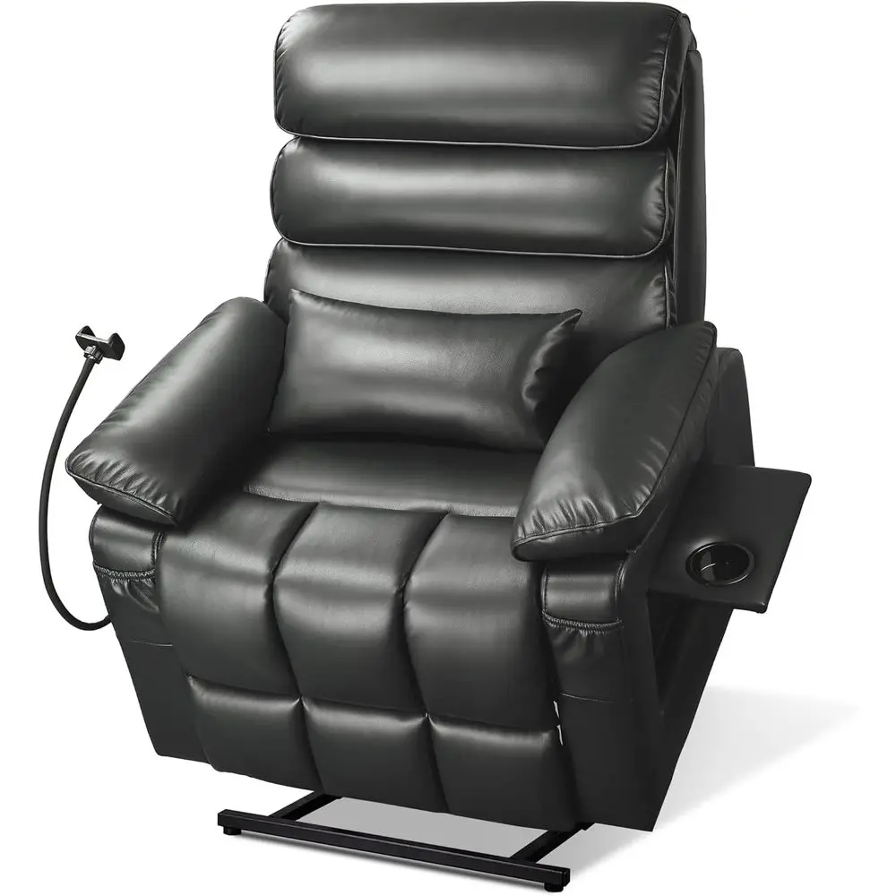 

Dual Motor Recliner with Heat & Massage, Leatherette Power Chair for Elderly, Cup and Phone Holders, Detachable Armrests, USB &