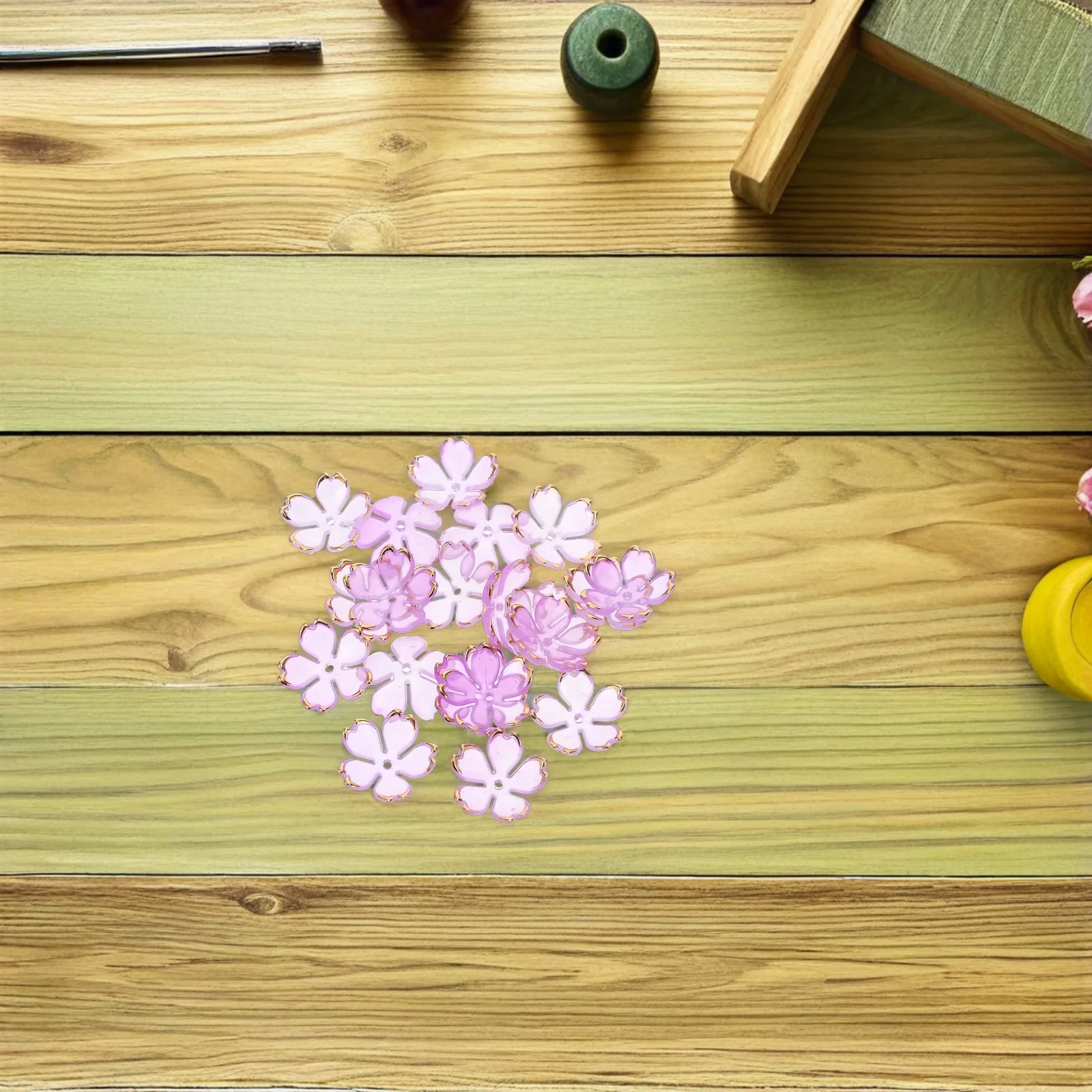 100 قطعة زهر الكرز الاكريليك الخرز زهرة فاصل قبعات DIY بها بنفسك صنع المجوهرات الحرفية التدرج البتلة النتائج السائبة نهاية قبعات #1