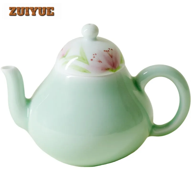 150 مللي إبريق شاي زنبق بري أخضر مرسومة يدويًا وعاء مصفاة شاي مصنوع يدويًا غلاية تخمير الشاي مع ثقب كروي مجموعة أدوات المائدة حرفية