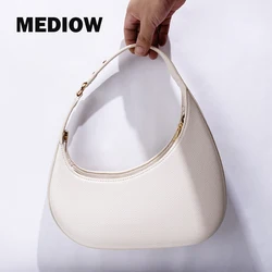 MEDIOW Casual Half Moon Bags For Women Luxury Designer Handbag Purse 2024 New In PU Lychee Texture Rivet Small Underarm Shoulder